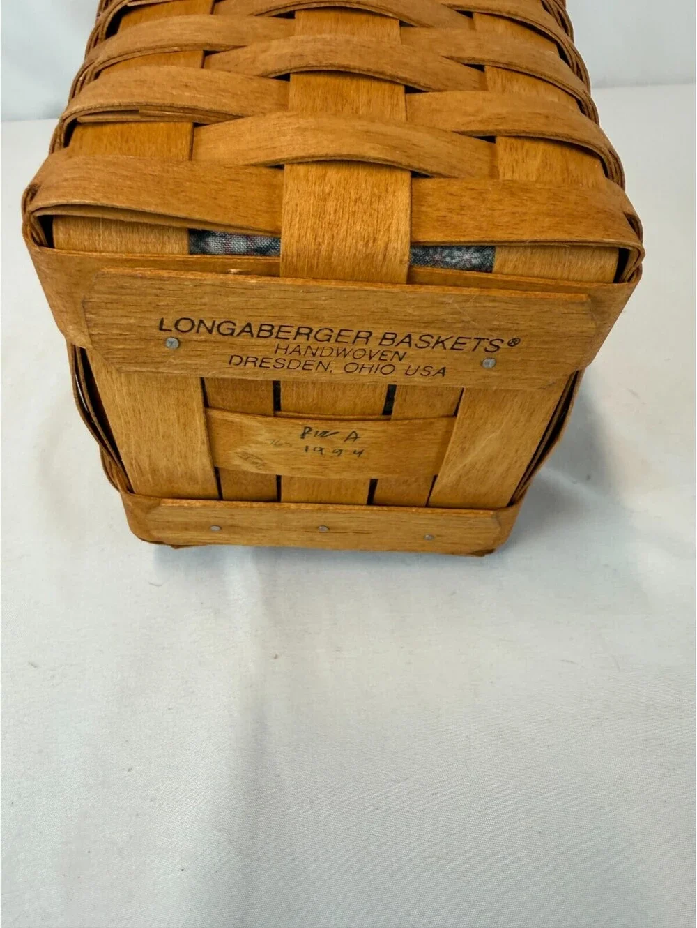 1994 Longaberger Large Peg Basket w/Floral Liner & Protector 6.5